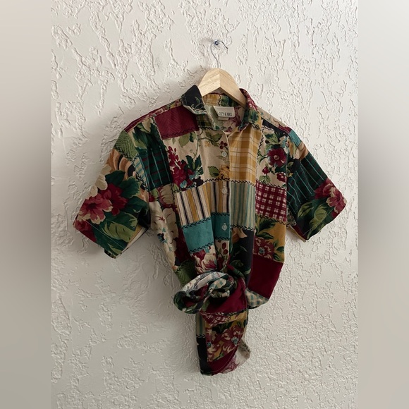 Dreamy Vintage RARE 90s Patchwork Cottagecore Prairie Top - S - Picture 3 of 6